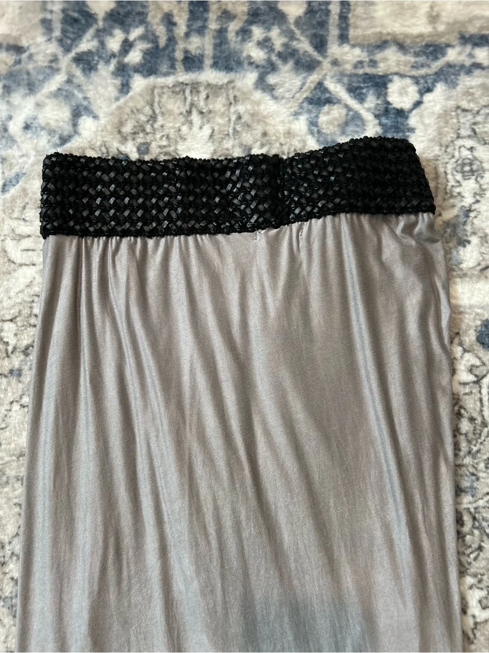 Venus Smocked Waist Maxi Skirt in Gray with Black Band